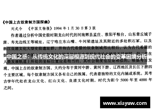 中国之惑：从传统文化的深层根源到现代社会的变革困境分析